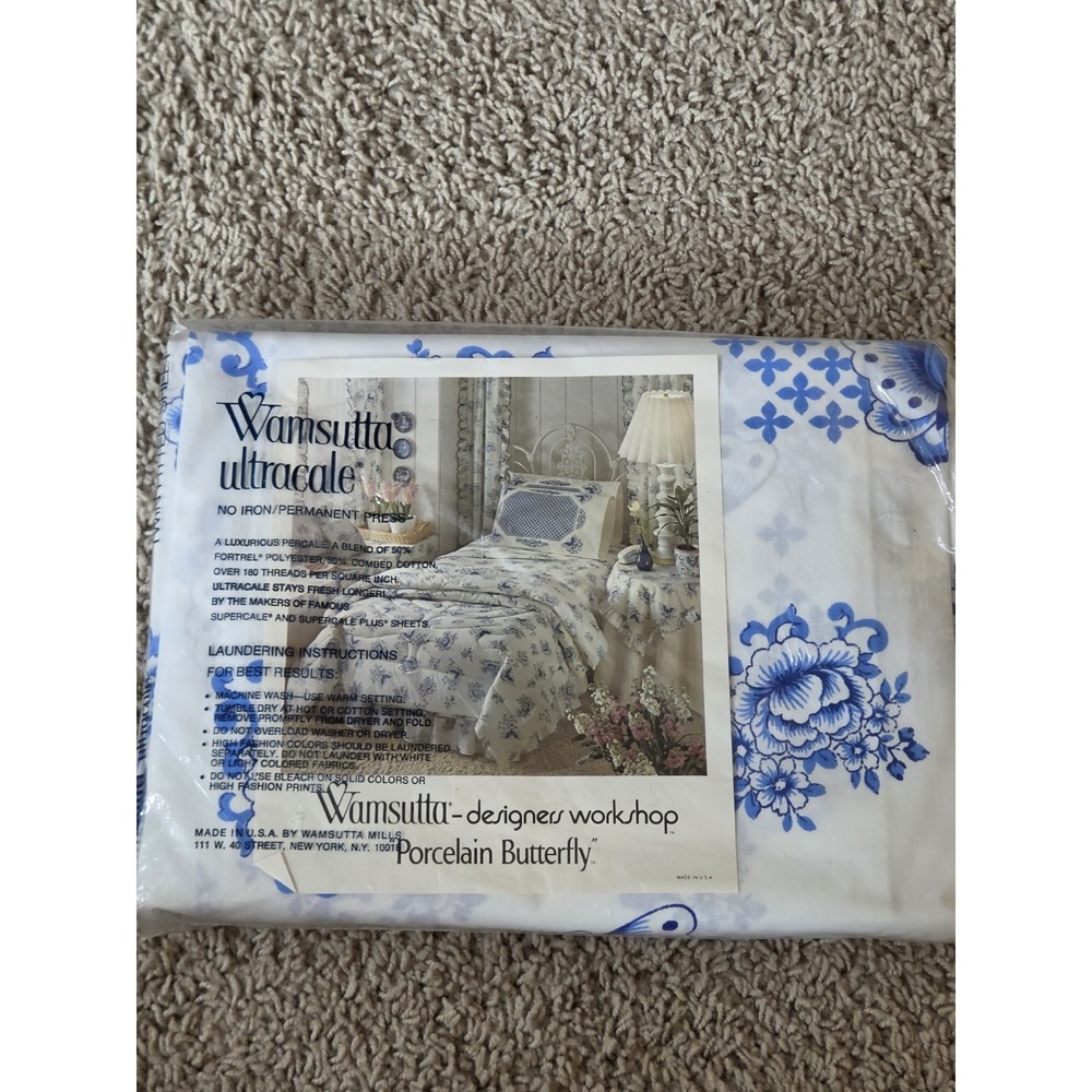 VTG New Dead Stock Wamsutta Ultracale Twin Fitted Sheet Porcelain Butterfly